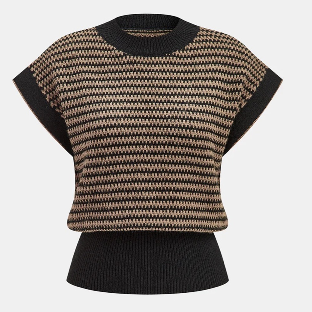 Commense Black and Tan Striped Sweater Vest